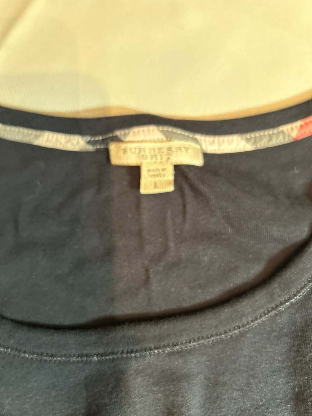 Burberry Brit Black Long Sleeve Tee with Nova Check Cuffs